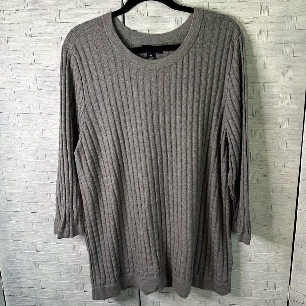 Lands'End Womens Top Sweater waffle Woven texture 3/4 Sleeve crewneck Plus Size